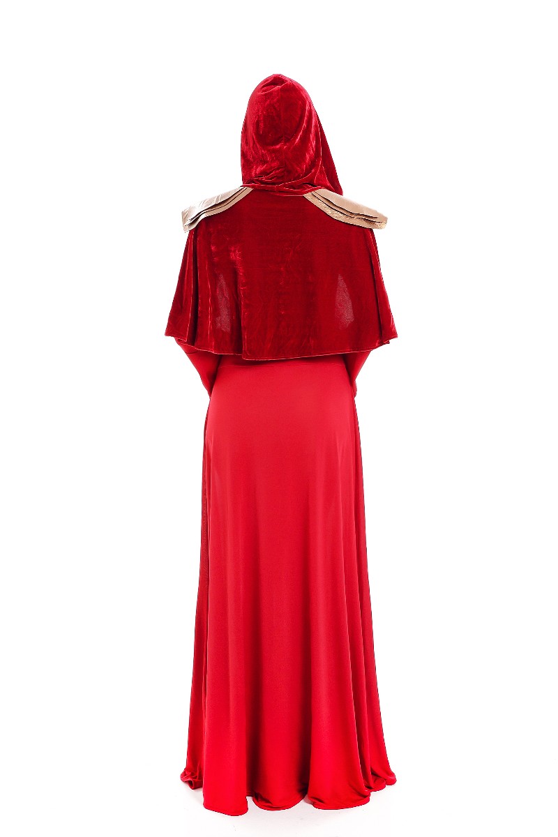 F1802 Womens Halloween Costumes Priestess The Red Woman Copslay Dresses Cloak